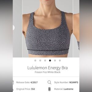 Lululemon Energy Bra Frozen Fizz White Black Sise 8